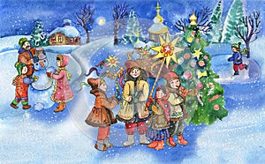 New year, childrenÃ¢â¬â¢s, New YearÃ¢â¬â¢s illustration, for a book, magazine and greeting card, Ukrainian Christmas photo